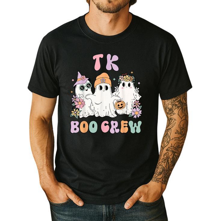 TK Boo Crew Retro Groovy Halloween Floral Ghost TK Teacher Men's Casual T-Shirt TK Boo Crew Retro Groovy Halloween Floral Ghost TK Teacher Men's Casual T-Shirt