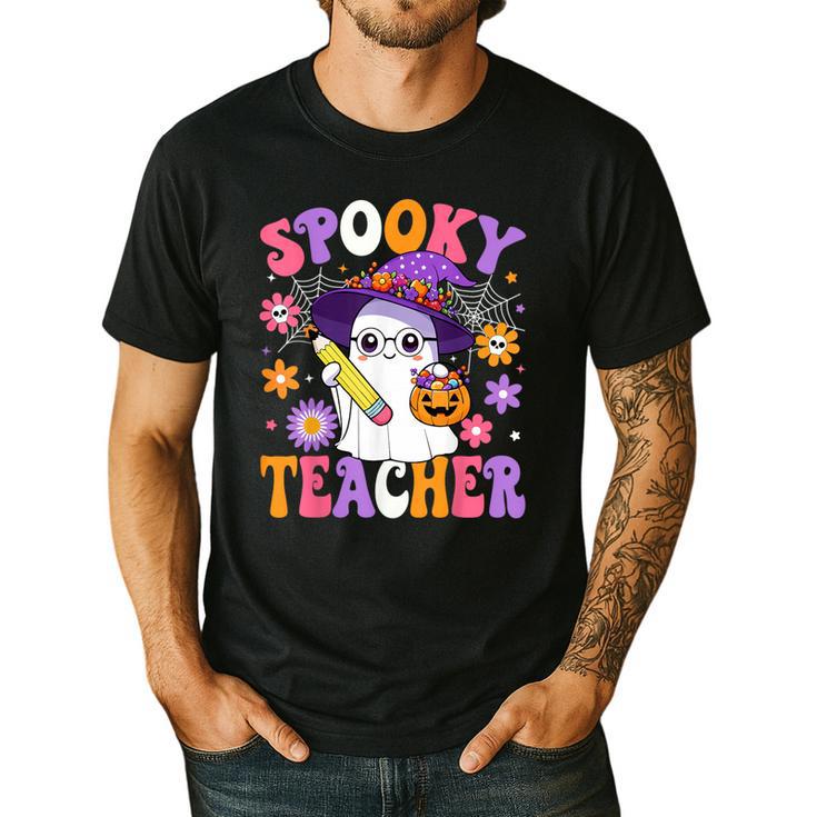 Trick Or Teach Spooky Teacher Ghost Halloween Teacher Men's Casual T-Shirt