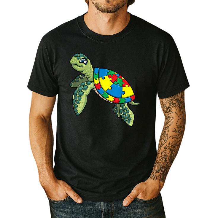 Turtle Puzzle Pieces For Autism Awareness Kids Women Teacher Men's Casual T-Shirt