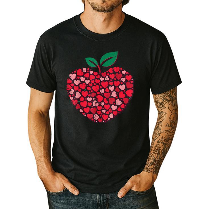Valentines Day Teacher Hearts Apple Love Teach Women Men Men's Casual T-Shirt