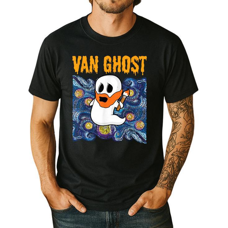 Van Ghost Art Teacher Halloween Van Gogh Starry Night Men's Casual T-Shirt