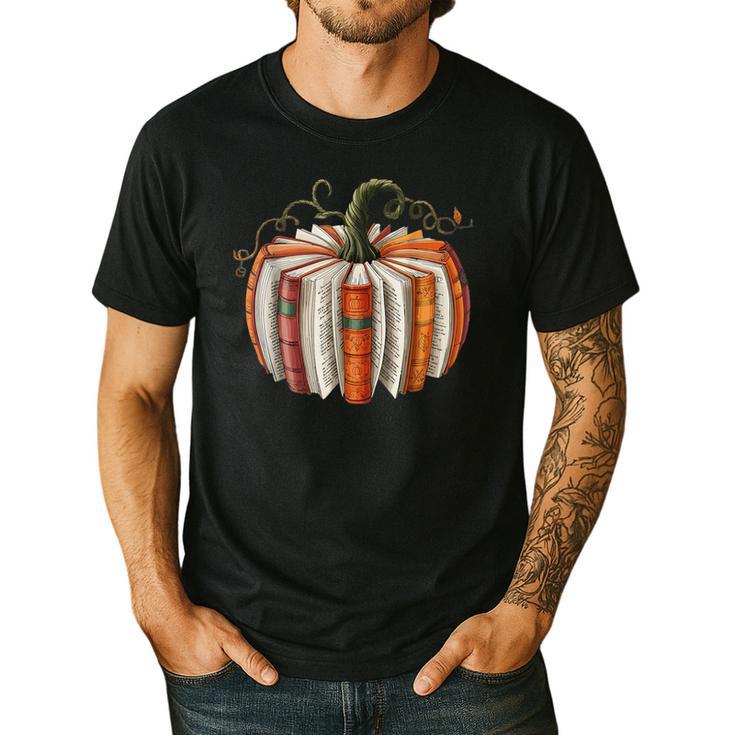 Vintage Book Pumpkin Autumn Fall Librarians Bookworm Teacher Men's Casual T-Shirt