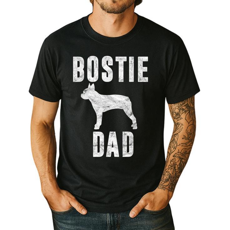 Vintage Boston Terrier Dad Dog Daddy Bostie Father Men's Casual T-Shirt