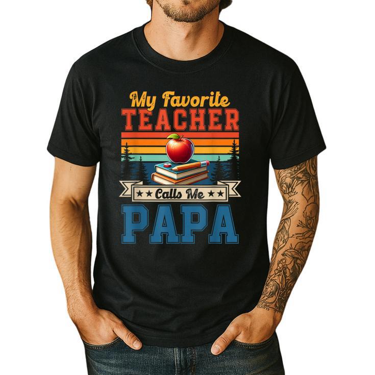 Vintage Retro My Favorite Teacher Calls Me Papa Father's Day Men's Casual T-Shirt