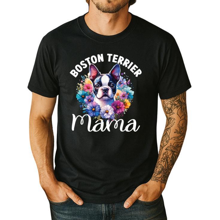 Watercolor Floral Boston Terrier Mama Dog Lover Mother's Day For Men Women Girls Kids Men's Casual T-Shirt