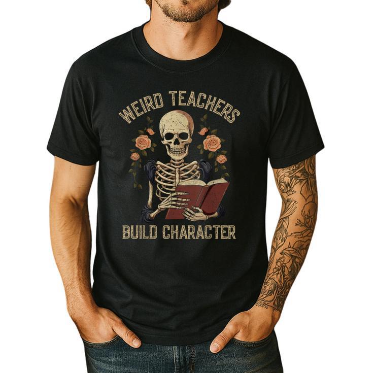 Weird Teachers Build Character Skeleton Book Halloween Women Men's Casual T-Shirt Weird Teachers Build Character Skeleton Book Halloween Women Men's Casual T-Shirt