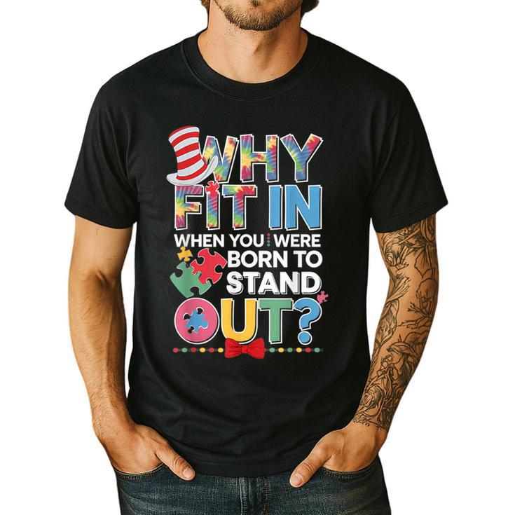 Why Fit In Doctor Teacher Cat In Hat Cool Autism Awareness Men Women Kids Men's Casual T-Shirt