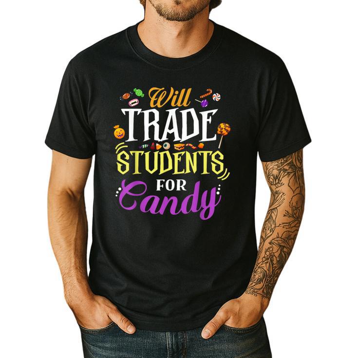 Will Trade Students For Candy Teacher Cute Halloween Costume Men's Casual T-Shirt