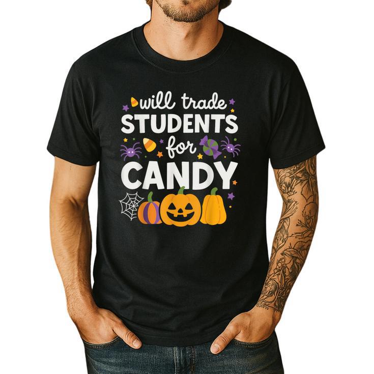 Will Trade Students For Candy Teacher Cute Halloween Men's Casual T-Shirt