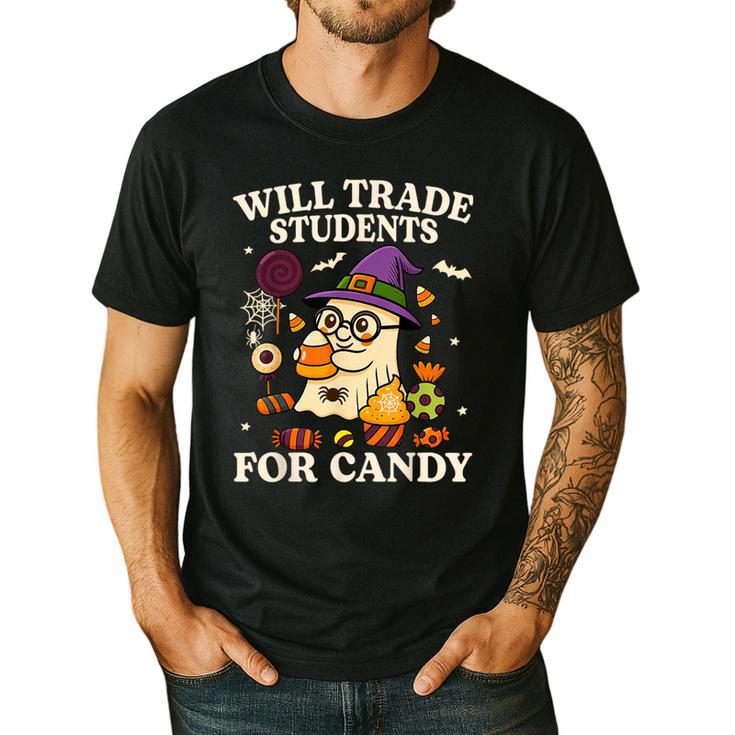 Will Trade Students For Candy Teacher Ghost Halloween Men's Casual T-Shirt