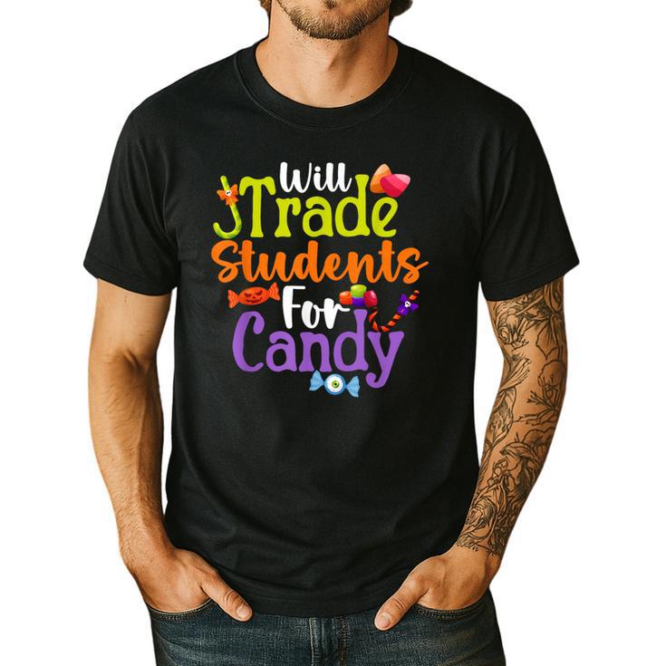 Will Trade Students For Candy Teacher Halloween Costume Men's Casual T-Shirt