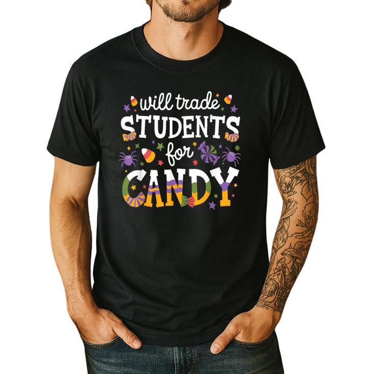 Will Trade Students For Candy Teacher Halloween Costume Tee Men's Casual T-Shirt