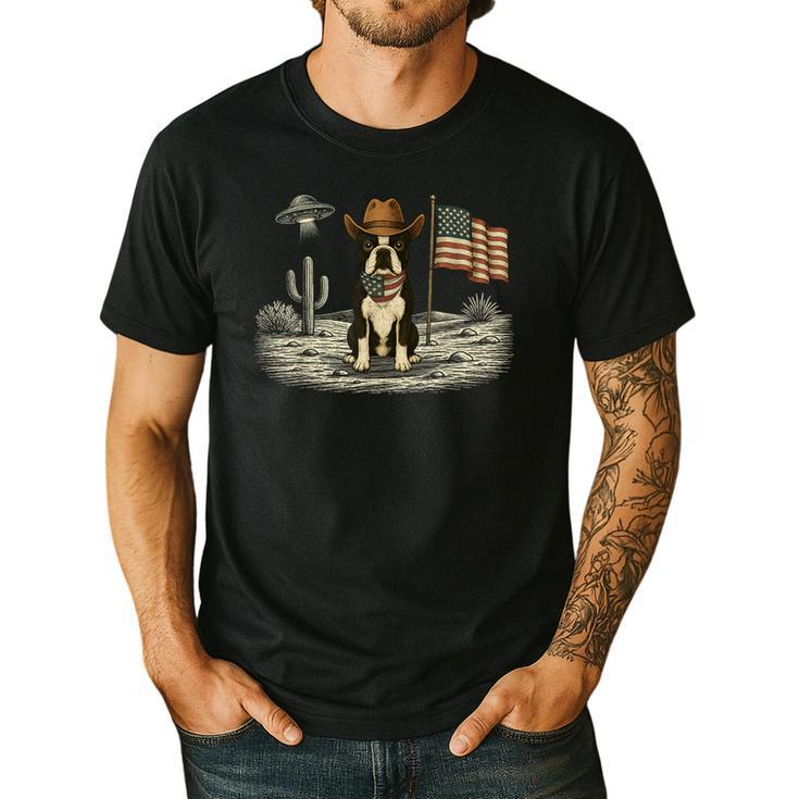 Boston Terrier 4th Of July US American Flag Dog Patriotic Men's Casual T-Shirt