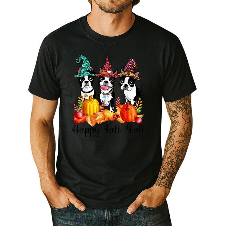 Boston Terrier Dog Lover Fall Ya'Ll Halloween Costume Men Women Men's Casual T-Shirt