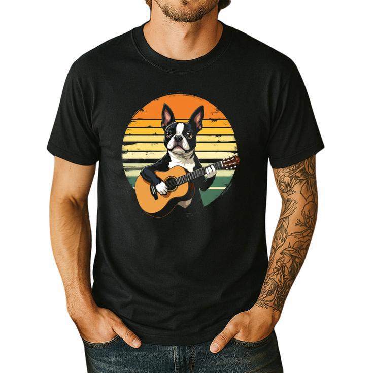 Boston Terrier Guitar Retro Men's Casual T-Shirt