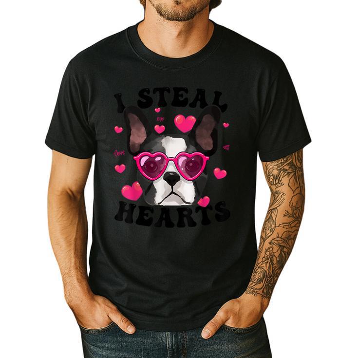Boston Terrier Heart Glasses Girls Bostie Valentines Day Men's Casual T-Shirt