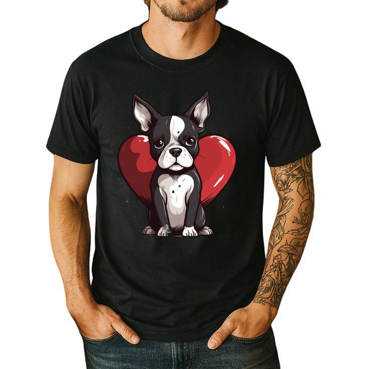 Boston Terrier Mom Dad Bostie Dog Lover Valentines Day Men's Casual T-Shirt