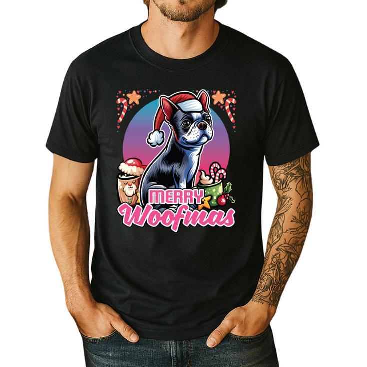 Boston Terrier Santa Claus Coffee Mug Merry Christmas Dogs Men's Casual T-Shirt
