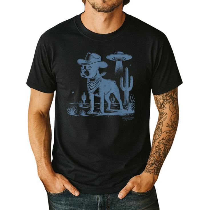 Boston Terrier UFO Cowboy Dog Dog Mom Dog Dad Alien Dog Men's Casual T-Shirt