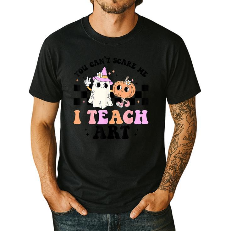 You Can't Scare Me I Teach Art Retro Teacher Ghost Halloween Men's Casual T-Shirt