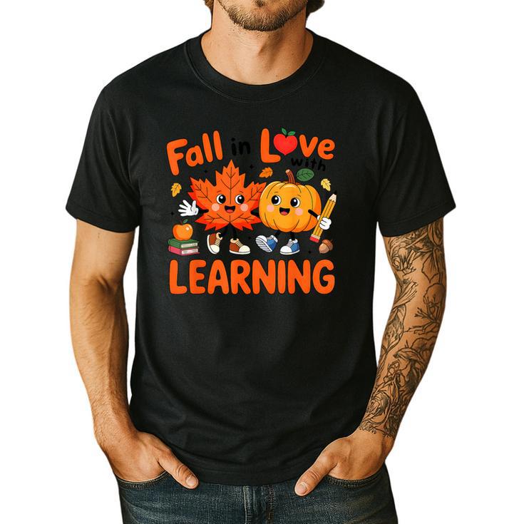 Fall In Love With Learning Thanksgiving Teacher Student Kids Men's Casual T-Shirt
