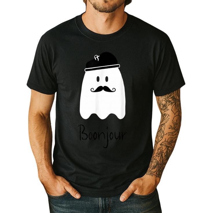 French Teacher Halloween Bonjour Ghost Men's Casual T-Shirt