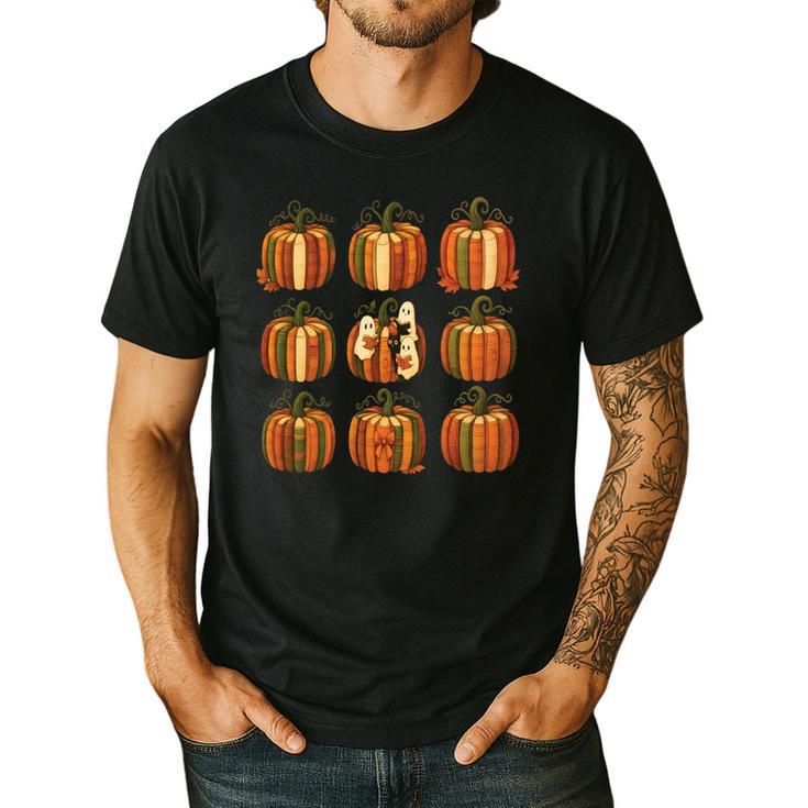 Halloween Teacher Fall Book Pumpkin Retro Reading Men's Casual T-Shirt