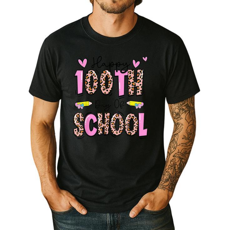 Happy 100th Day Of School Leopard Print Teacher Student Kids Men's Casual T-Shirt