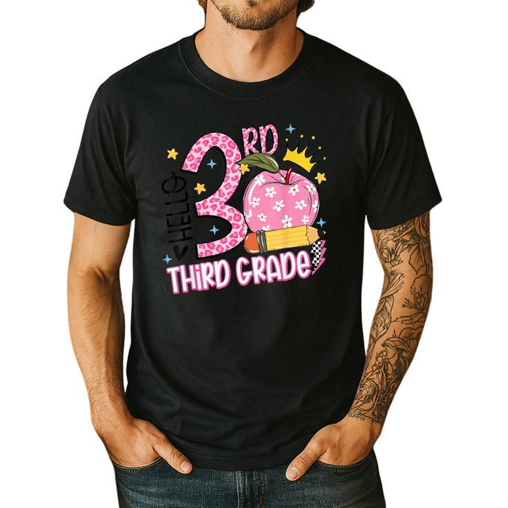 Hello 3rd Third Grade Back To School Pink Leopard Teacher Men's Casual T-Shirt