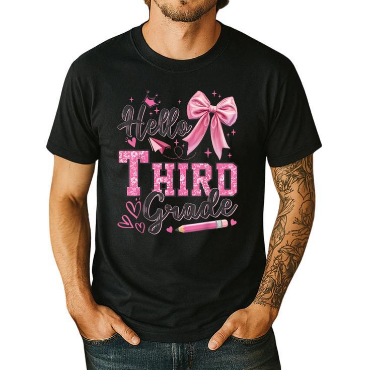 Hello Third Grade First Day Of School Coquette Teacher Girl Men's Casual T-Shirt