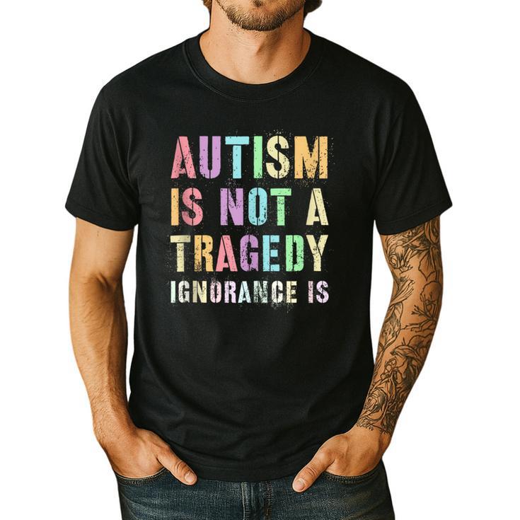 Kids AUTISM IS NOT A TRAGEDY IGNORANCE IS Proud Teacher Crew Men's Casual T-Shirt