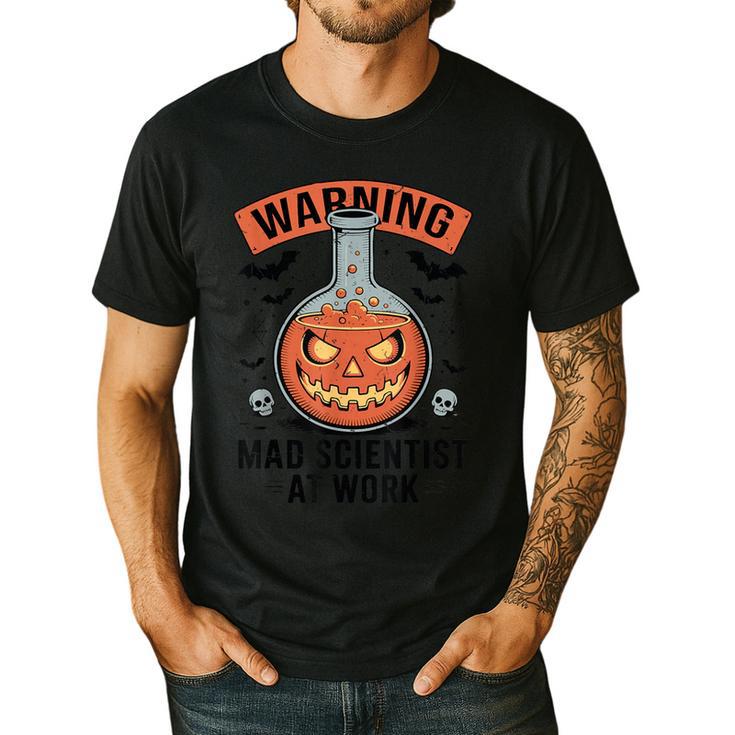 Mad Scientist Pumpkin Science Teacher Halloween Costume Kids Men's Casual T-Shirt