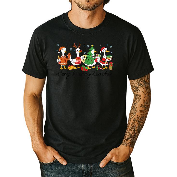 Very Merry Teacher Christmas Goose Silly Holiday Party Men's Casual T-Shirt