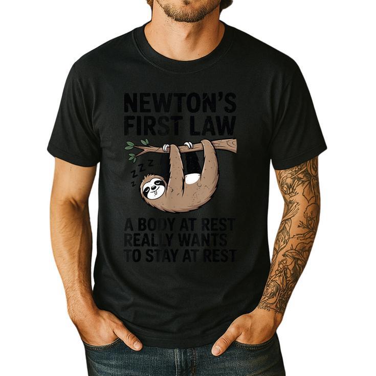 Newtons First Law Physics Jokes Science Teacher Men's Casual T-Shirt