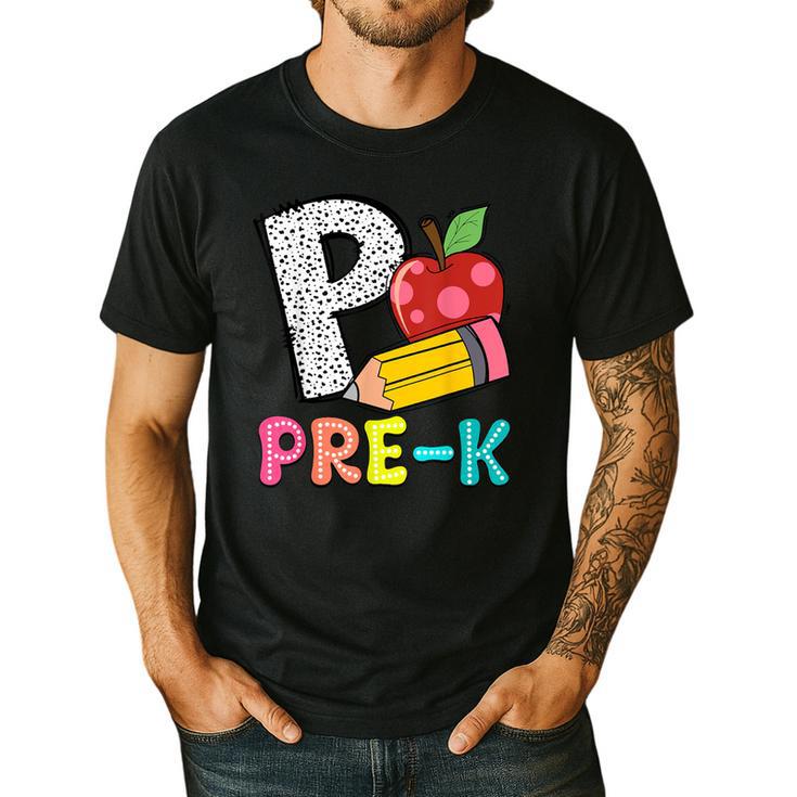 P Is For Pre-K Teacher Pencil Apple Back To School Men's Casual T-Shirt