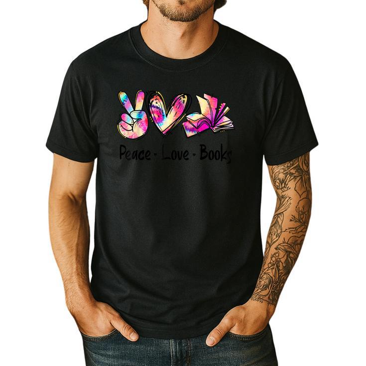 Peace Love Books Librarian Teacher Life Book Library Tie Dye Men's Casual T-Shirt