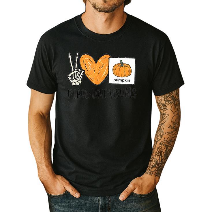 Peace Love Visuals Sped Teacher Pumpkin Skeleton Halloween Men's Casual T-Shirt