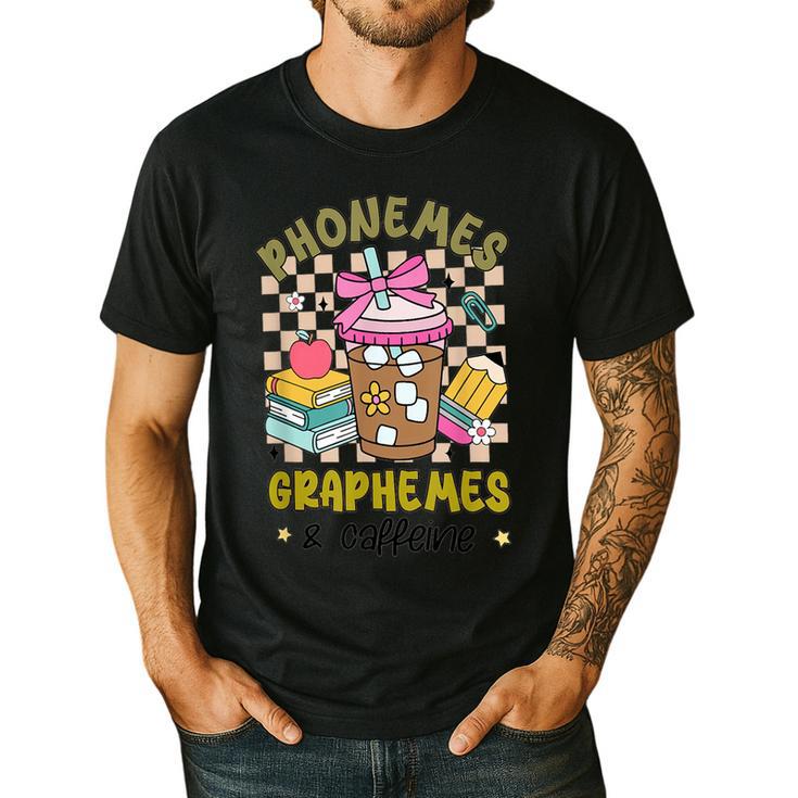 Phonemes Graphemes Caffeine Back To School Reading Teacher Men's Casual T-Shirt