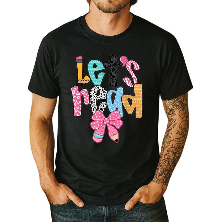Lets Read Reading Teacher Back To School Literacy Pencil Bow Men's Casual T-Shirt
