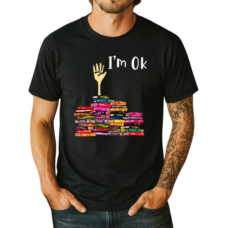 Reading Books Librarian Reader Nerd I'm Ok Teacher School Men's Casual T-Shirt