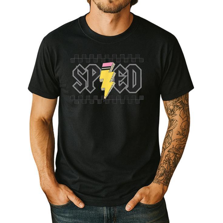 Retro SPED Teacher Pencil Lightning Bolt Back To School Men's Casual T-Shirt