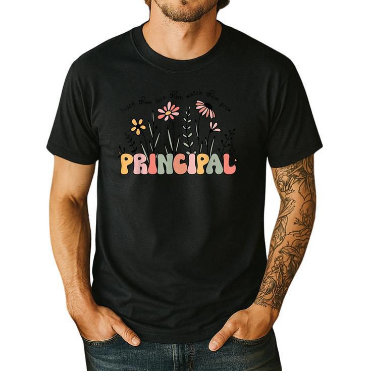 Retro Vintage Floral Principal Shirt For Women Teachers Day Men's Casual T-Shirt