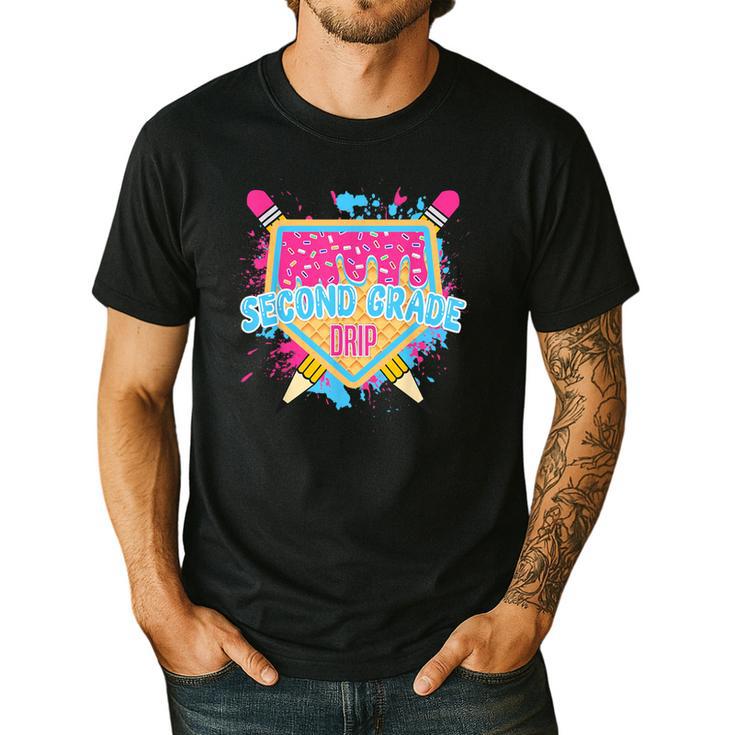 Second Grade Drip Ice Cream Home Plate Baseball Teachers Kid Men's Casual T-Shirt