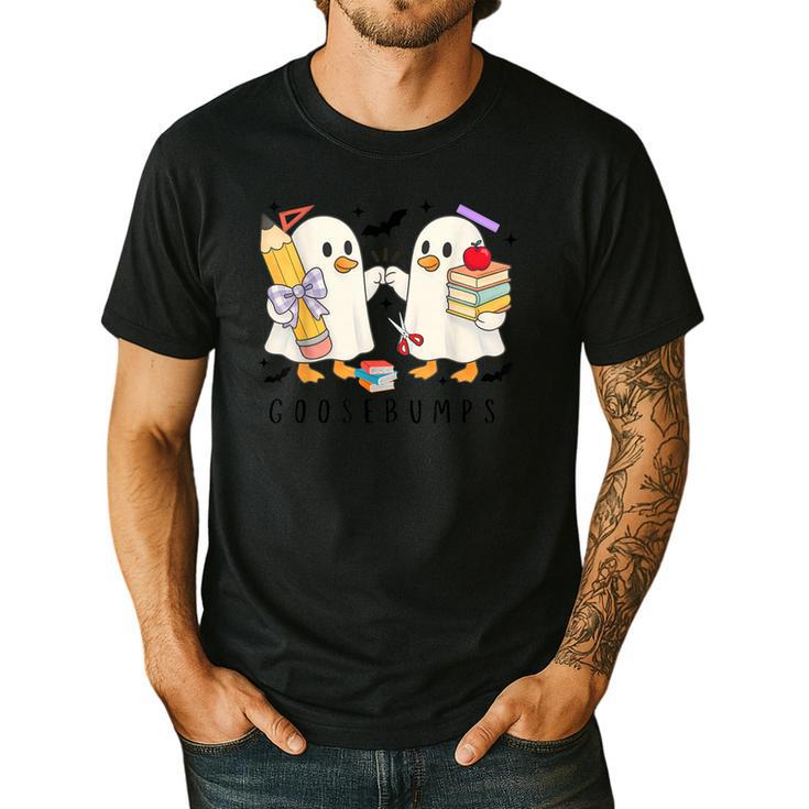 Silly Goose Spooky Teacher Halloween Cute Goosebumps Men's Casual T-Shirt