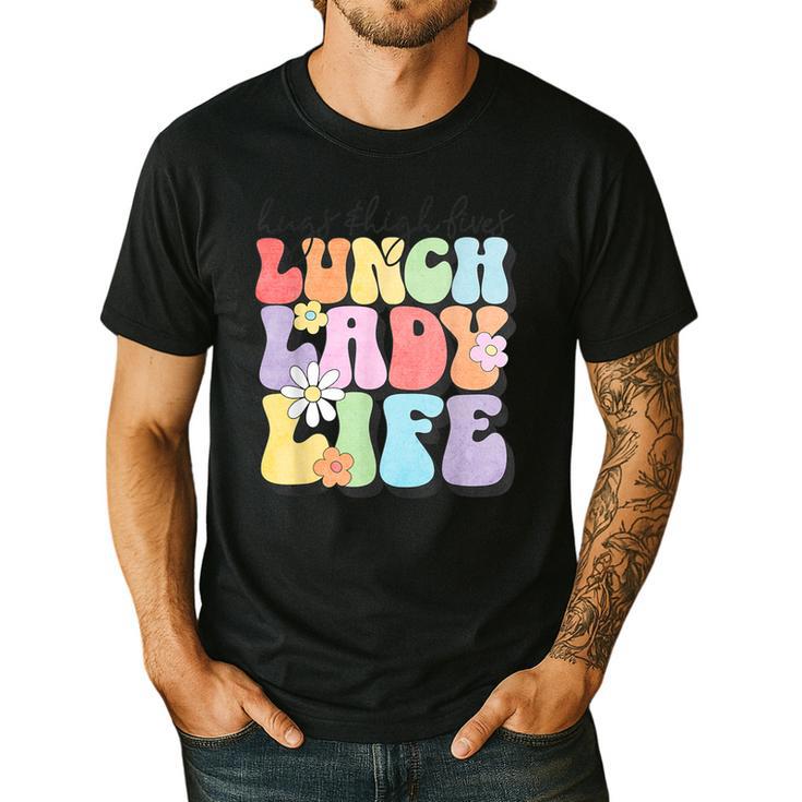 Soul Bleach Teacher Staff First Day Of School Last Hugs & High Fives Lunch Lady Vibes Blue Classic Fit Men's Casual T-Shirt