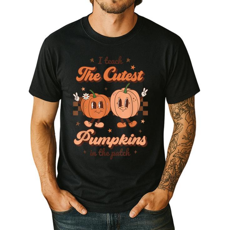I Teach The Cutest Pumpkins In The Patch Retro Teacher Fall Men's Casual T-Shirt