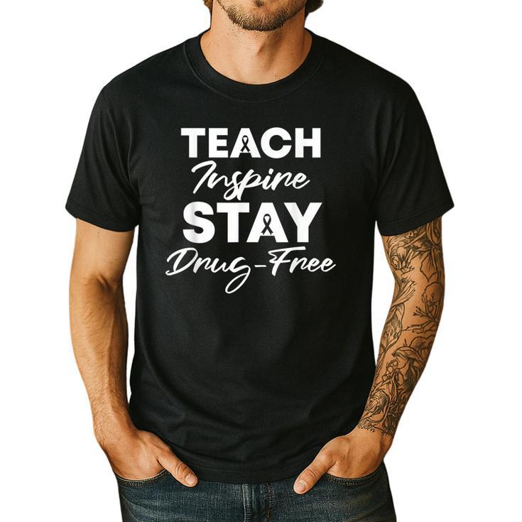 Teach Inspire Stay Drug-Free Red Ribbon Week Teacher Kids Men's Casual T-Shirt
