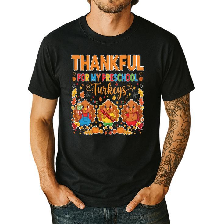 Teach Thanksgiving Teacher Thankful For My Preschool Turkeys Men's Casual T-Shirt