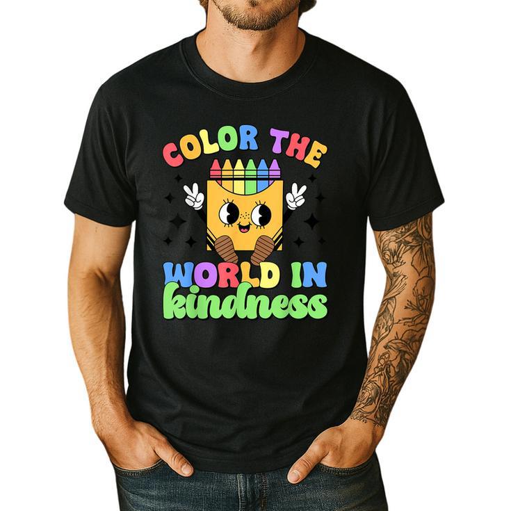 Teacher Back To School Color In Kindness Crayon Pencil Men's Casual T-Shirt