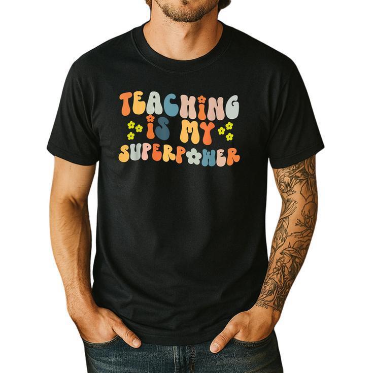 Teaching Is My Superpower Vintage Groovy University Teacher Men's Casual T-Shirt
